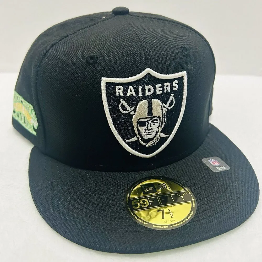 New Era Las Vegas Raiders Super Bowl 18 59FIFTY Fitted Hat Cap Black Sz 7 1/2
